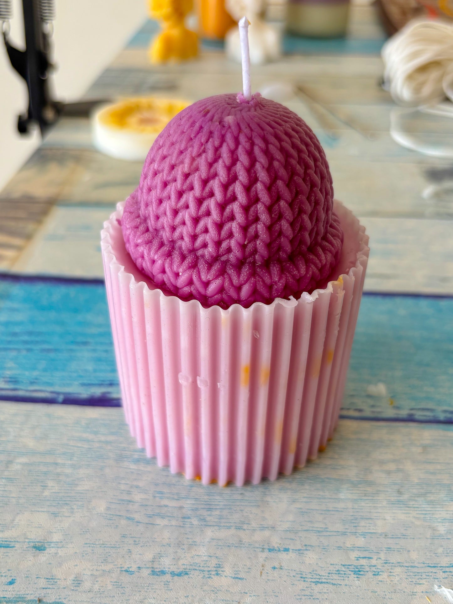 Cute knitted cap pillar candle