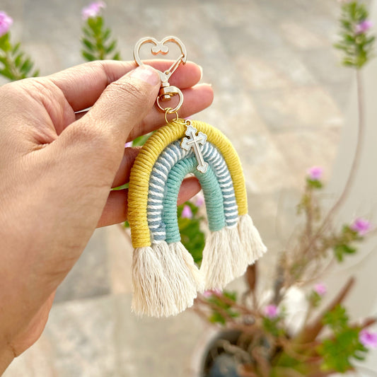 Spring Macrame Rainbow Keychain