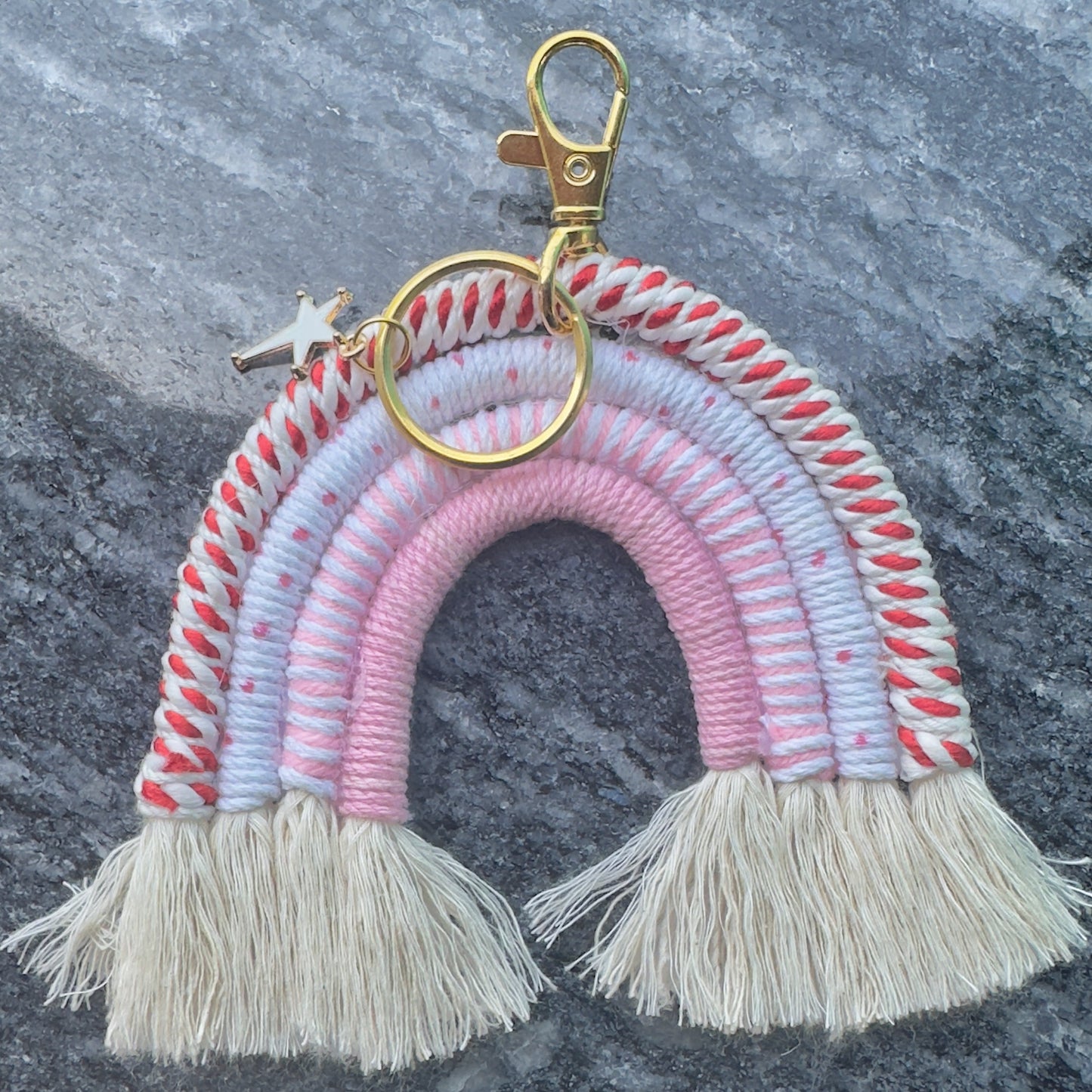 Red Cherry Macrame Rainbow Keychain