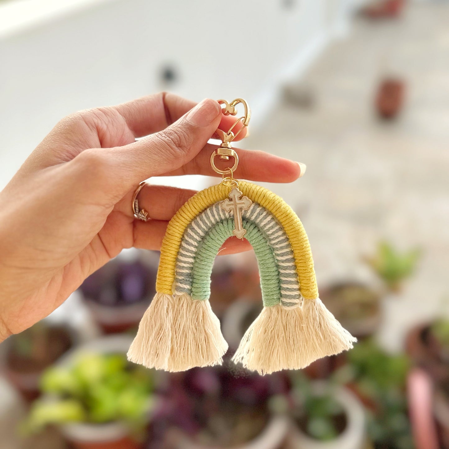 Spring Macrame Rainbow Keychain